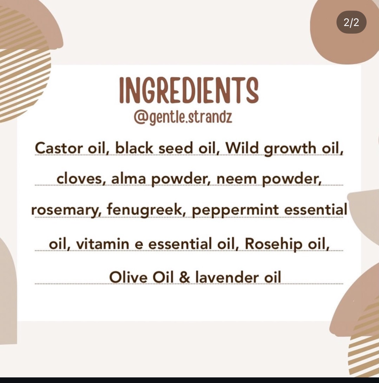 Original Gentle Strandz ingredients information image