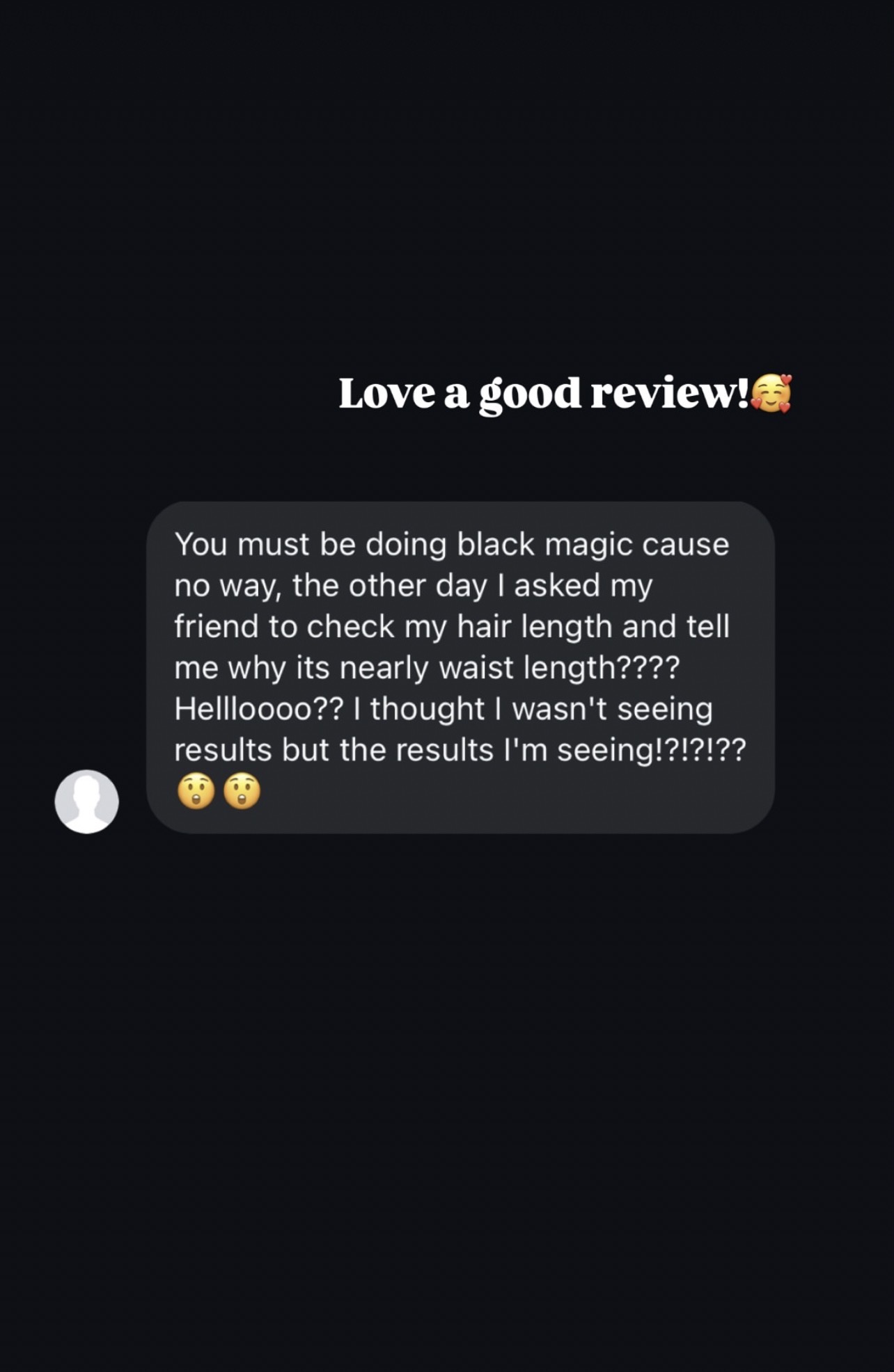 Original customer review screenshot discussing hair length and visible progress